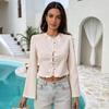 Cross-border Special Rice Apricot Embroidered Lace Short Horn Sleeve Shirt, European and American Foreign Trade Women's Holiday Cardigan