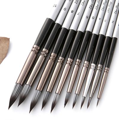 10 Pcs/set Round Pointed Watercolor Brush Nylon Hair Wooden Handle Acrylic Painting Pens Student School Drawing Stationery