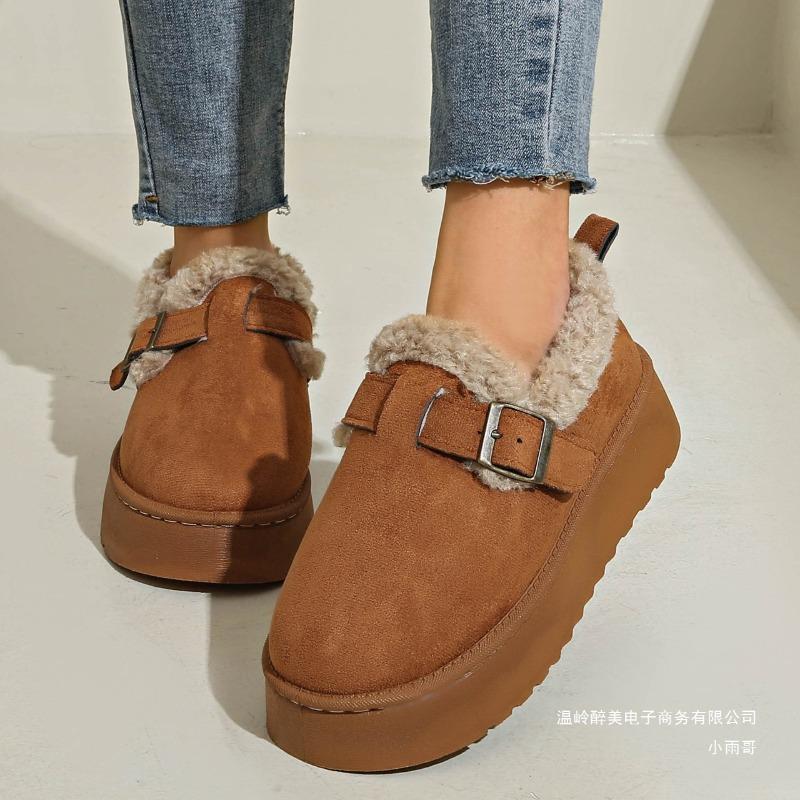 Foreign Trade New Muffin Thick-soled Wool Mouth Low-top Cotton Shoes Women's Northeast Winter Round Head Warm Velvet Buckle Snow Boots