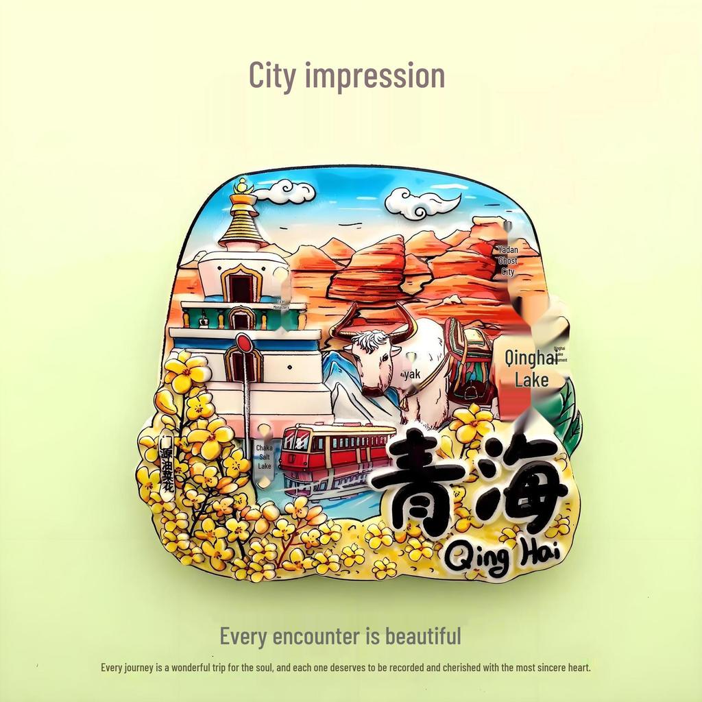 Guochao Cartoon Wahrzeichen Kreatives Souvenir Acryl Kühlschrankmagnet