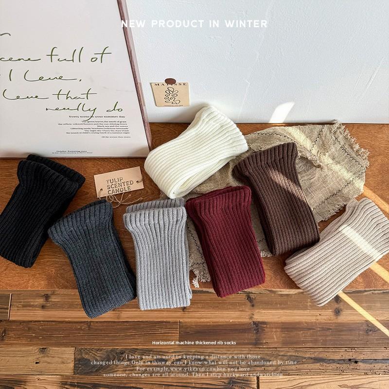 Women's Autumn and Winter Thick Calf Socks, Brown Warm Flat Knitting Long Tube Woolen Yarn