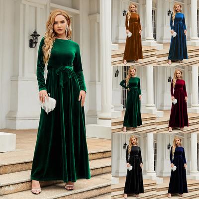 Women's Velvet Maxi Dress, Elegant Socialite Style Solid Color Gown with Luxurious Texture, Formal Banquet Dress for Special Occasions