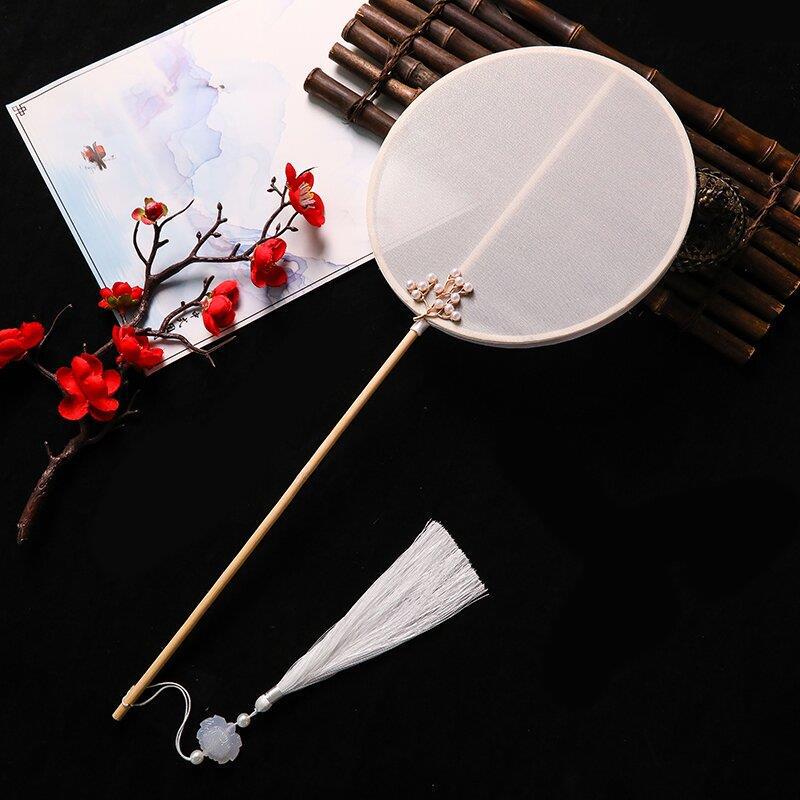 

Красный веер для танцев в древнем стиле с двумя ручками для детских выступлений