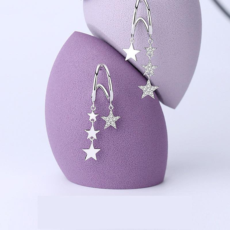 Asymmetric Star Fringed Earrings, Asymmetrical C-ring Earrings, Luxurious Minimalist Zircon Pentagram Earrings