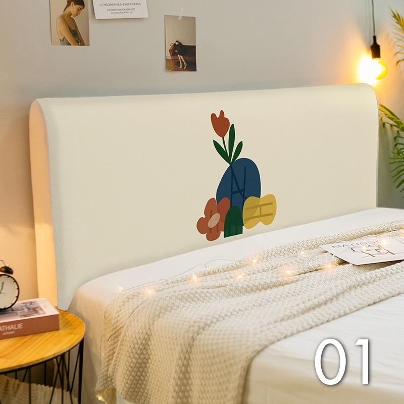 Elastic Bed Headboard Cover Cotton All-inclusive Bed Head Cover Small Fresh Flower Printed Bedside Slipcover Universal 1.2-2.2M
