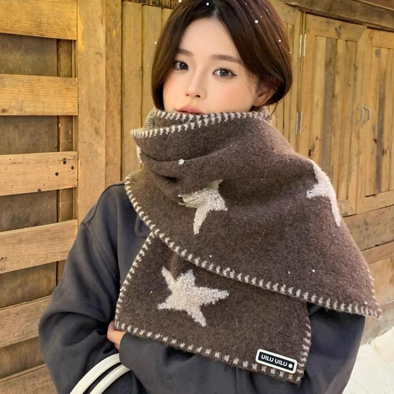 

Autumn And Winter Star Print Scarf Women Thickened Warmth Korean Wrap Shawl Versatile Knitted Scarf