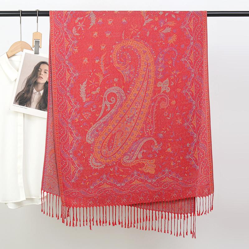 Fashion Ethnic Style Jacquard Scarf Outdoor Women Travel Paisley Tassel Shawl Neck Muslim Hijab Wrap Floral Luxury