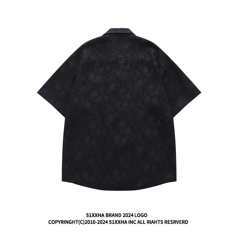 51 Hip Hop American Stylish Pattern Short Sleeve Shirt Boys Fashion Brand Vintage Niche Style Couple Tencel Shirt