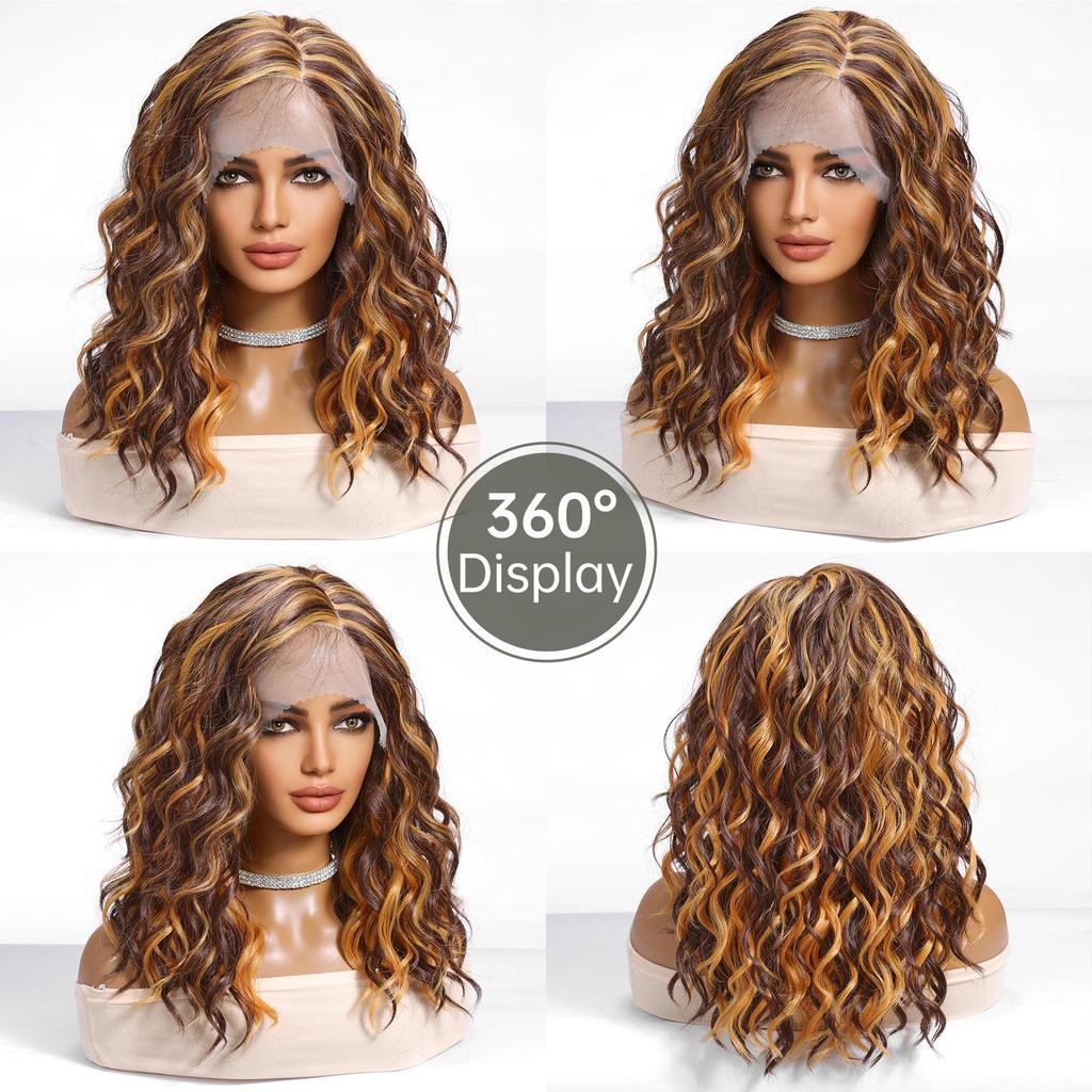 LOUIS FERRE Synthetic Lace Front Wigs Orange Brown Short BOB Wig with Side Part Daily Use Party Wig for Women Heat Resistant