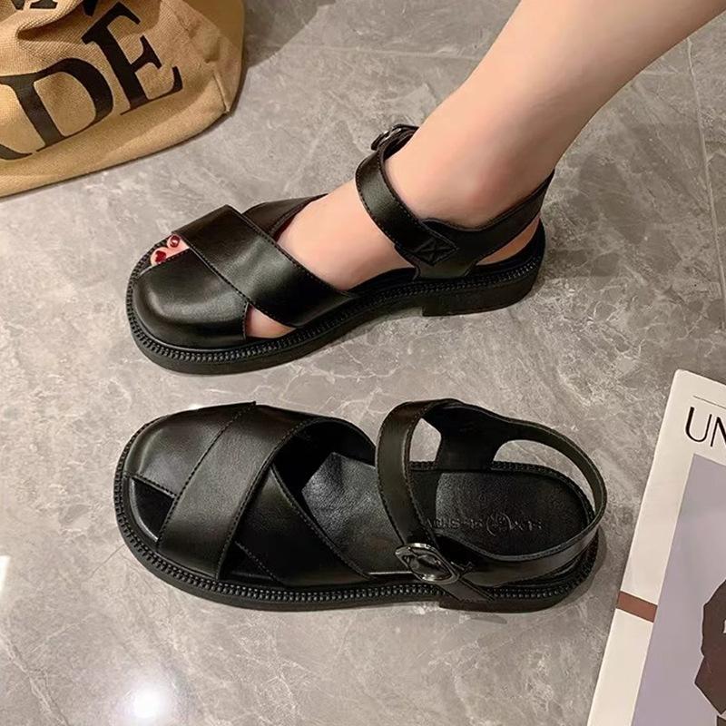 

JX Baotou sandals female summer new platform beach shoes fairy with skirt pig cage shoes flat single shoes 35