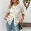 Women's Summer Lace Short Sleeves Casual Shirt Button Up Shirt Top