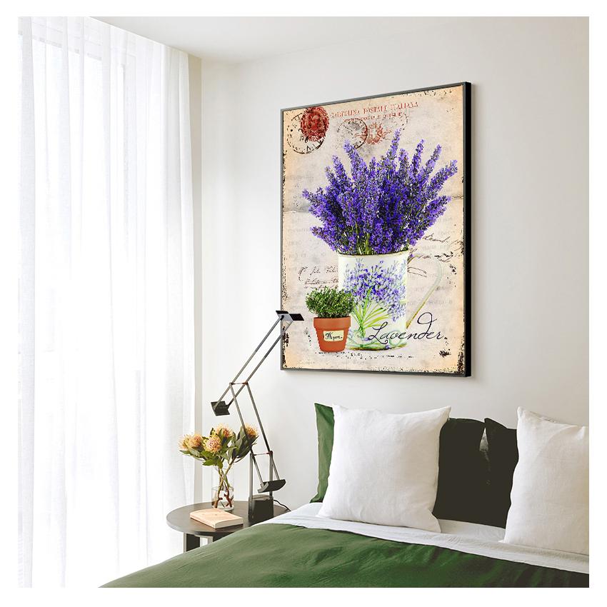 Dipinto Provenza Paesaggio Arte murale Poster Immagine a olio per la decorazione della casa Soggiorno Immagine Vintage Viola Lavanda Tela