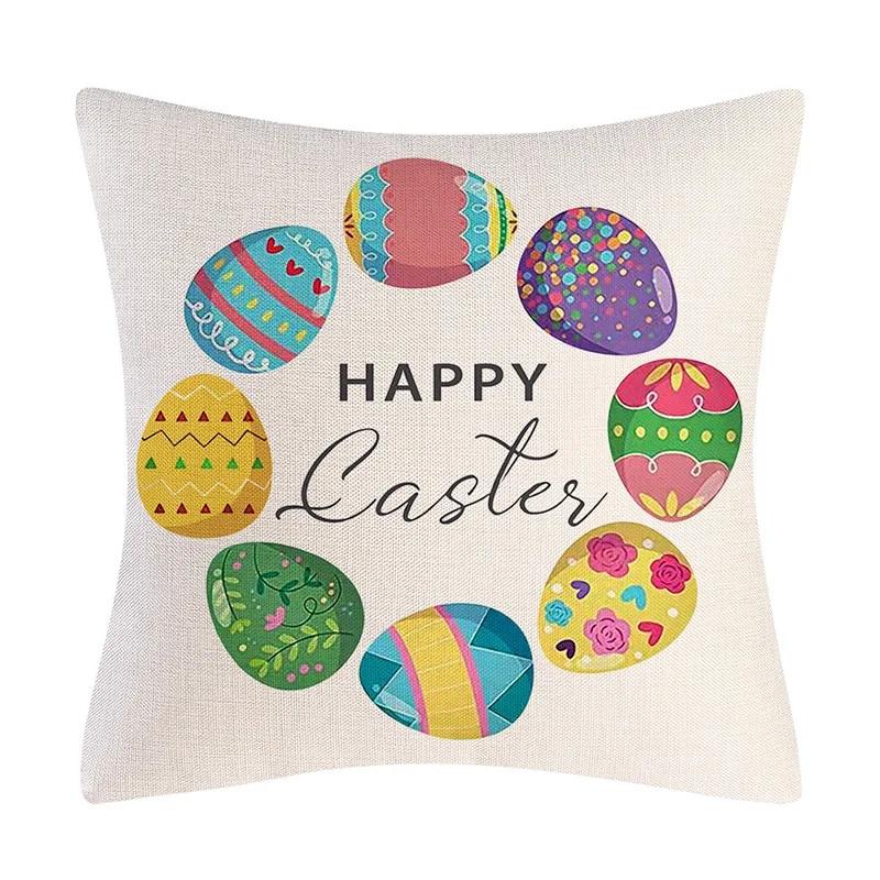 Kissenbezug mit Aufschrift „Frohe Ostern“, Hasen-Eier, bedruckt, Kaninchen-Kissenbezug, dekorativer Überwurf für Zuhause
