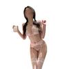 Women Sexy Anime Lingerie Set Halter Strap Half Cup Micro Bra Tiny Panty Garter Belt Striped Stockings Lace Embroidery Bow