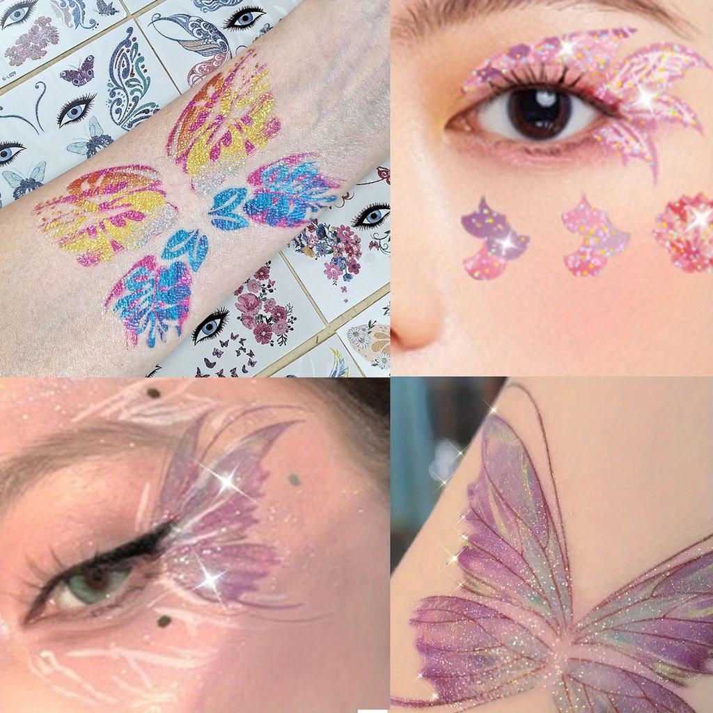 Sparkling Butterfly Mermaid Temporary Face Tattoos Fairy Makeup for Princess Parties Halloween and Stage Performances