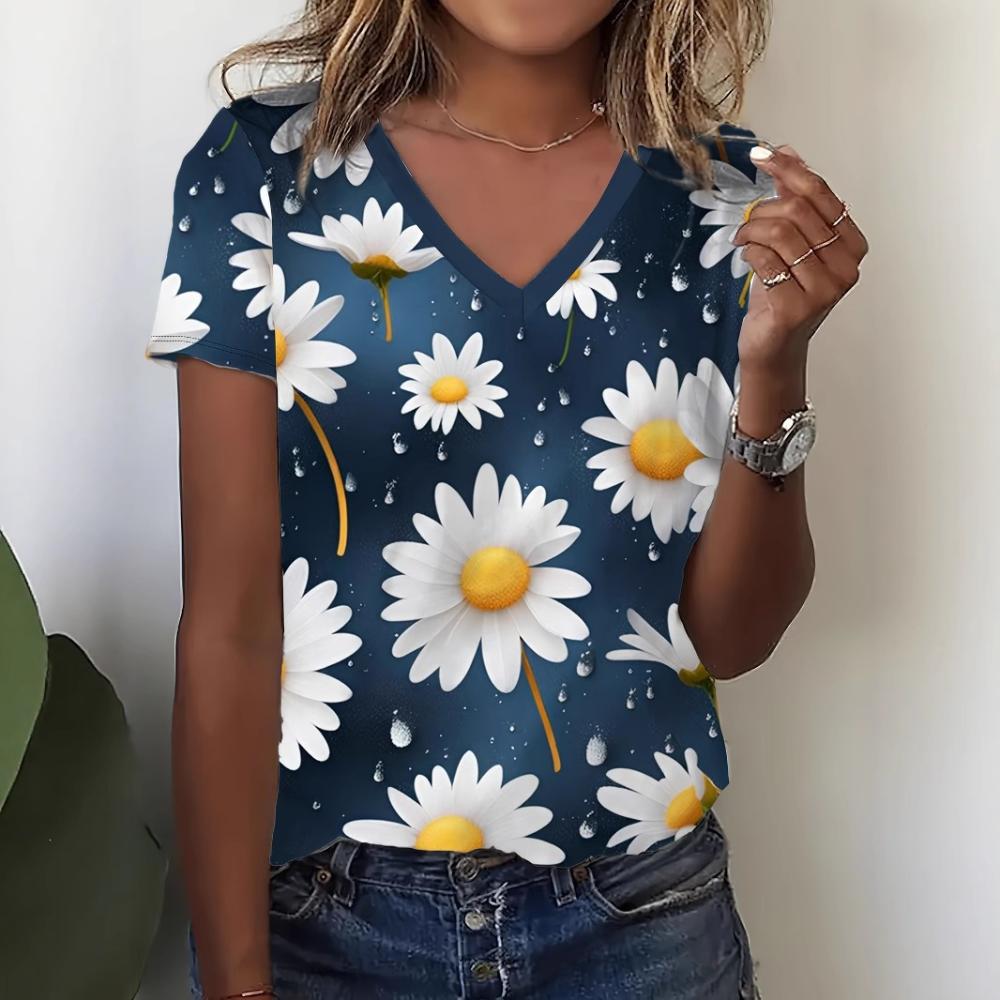 Casual V-neck Top Women's Short Sleeves Loose Comfortable T-Shirts Women’s
