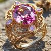Fashionable and Exquisite Engagement Ring with Copper Inlay and Dazzling Pink Synthetic Zircon, Suitable for Women To Wear At Proms, Banquets,