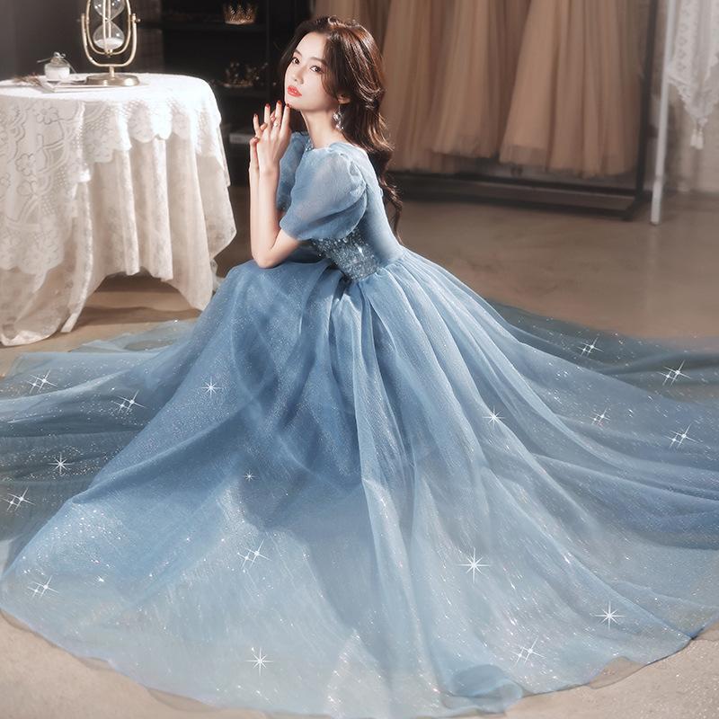 Blue evening dress female banquet temperament