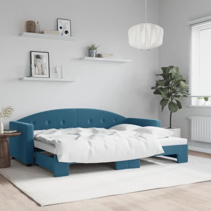 VidaXL Daybed with Pull-out Bed Blue 80x200 Cm Velvet 3197293