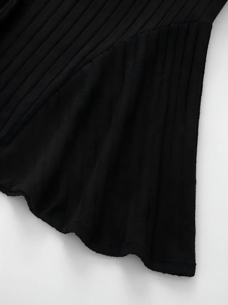 2025 Autumn/Winter Women's Slimming Ribbed Dress with Half-high Collar and Waist-cinching A-line Skirt, Long-sleeved European and American Style.