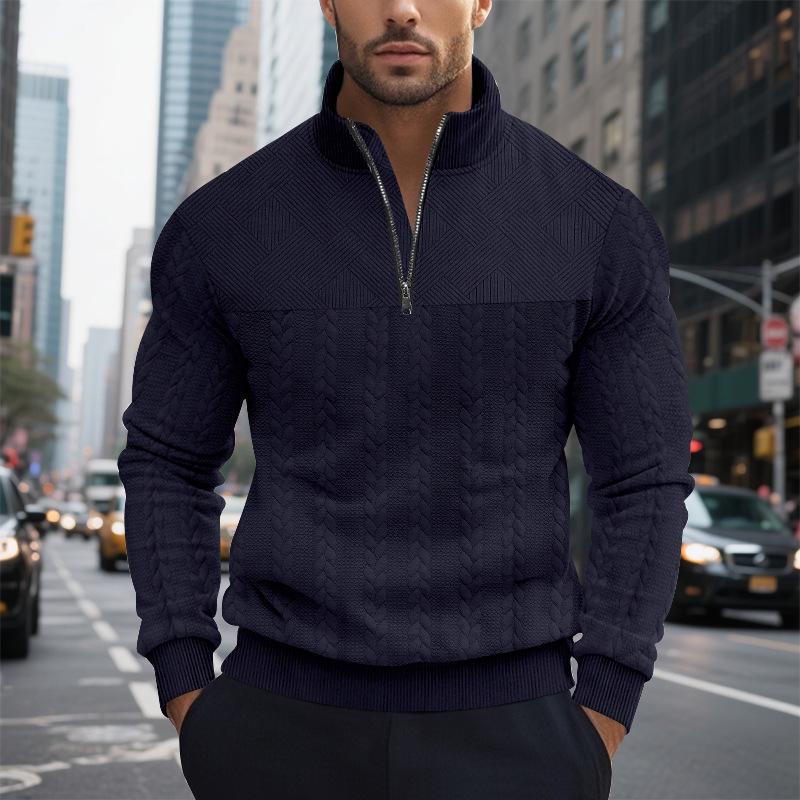 American Retro Patchwork Stand Collar Zipper Pullover Hoodie