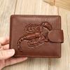Men Front Pocket Wallet Large Capacity Bi-fold Wallet with Zipper Pocket Embossed Animal Card Holder Folding Cash Coin