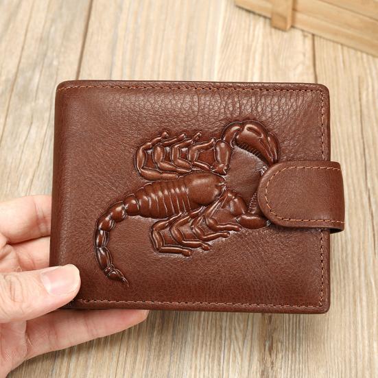 Men Front Pocket Wallet Large Capacity Bi-fold Wallet with Zipper Pocket Embossed Animal Card Holder Folding Cash Coin