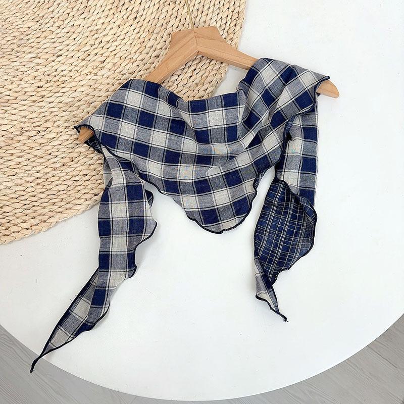 

35*110cm Small Triangle Scarf Neck Protection Versatile Women Soft Plaid Handkerchief Ladies Foulard Hijab 35x110cm