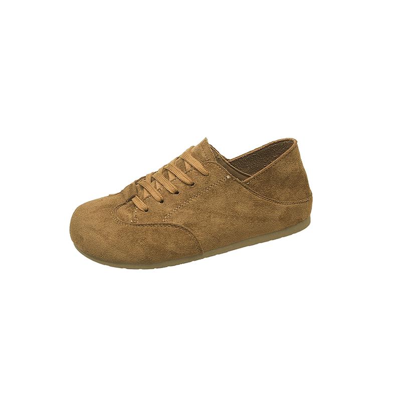 Fashion Suede Front Lace-up Flat Shoes Autumn New Round Toe Deep Mouth Non-slip Wear-resistant Single Shoes