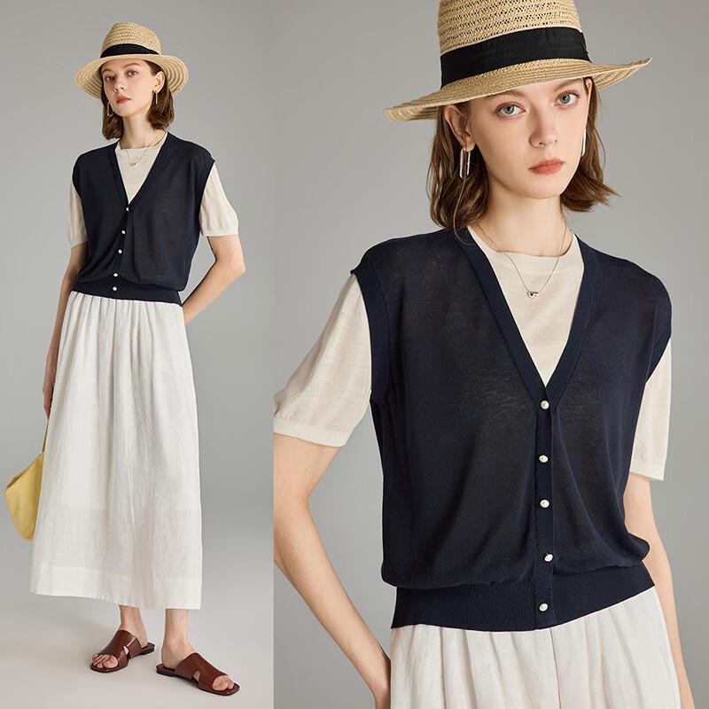 Women s French Style Faux Two-Piece Contrast V-Neck T-Shirt L