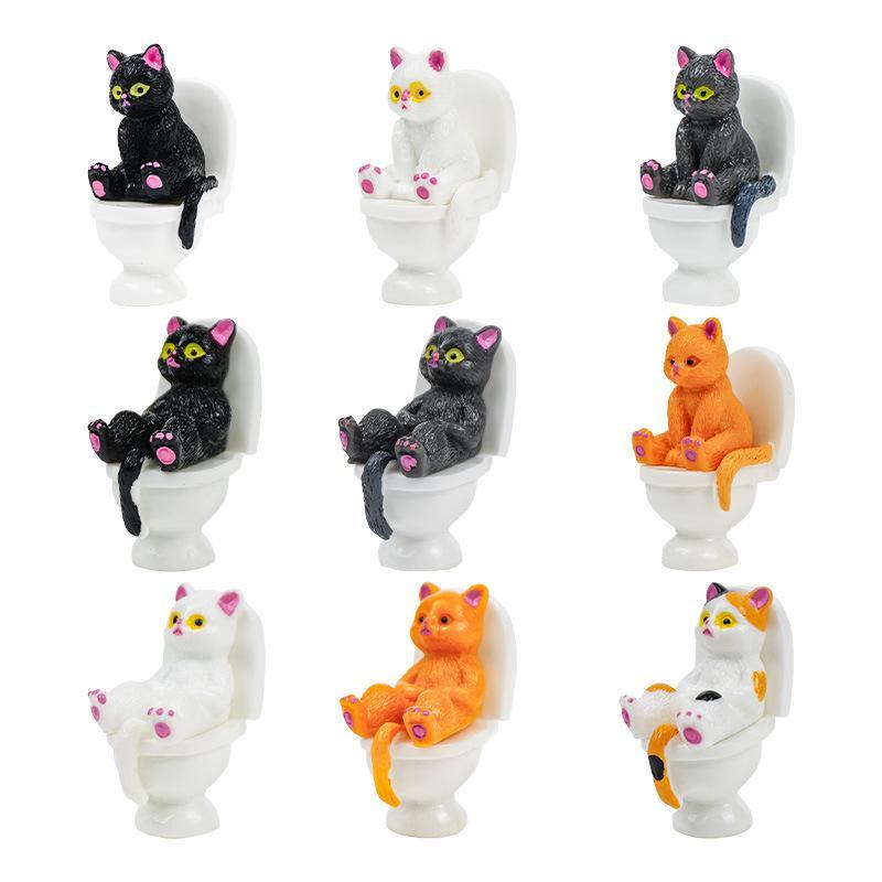 Cute Resin Toilet Cat Figurines 1/4/5 Pcs Multiple Whimsical Styles Funny Animal Statue for Window Sill Decor