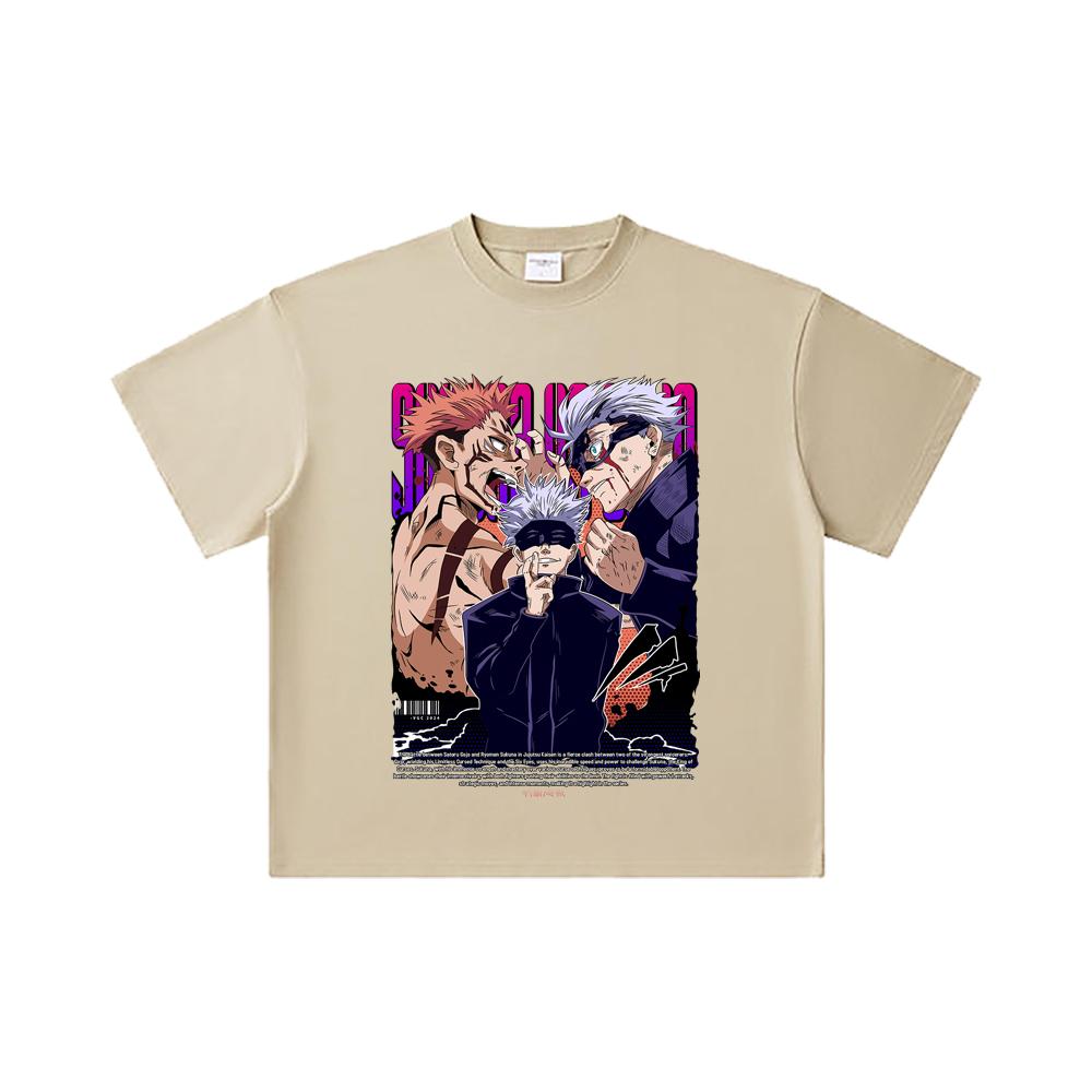 260 GSM Double Yarn 32 Count 100% Cotton Jujutsu Kaisen V9 Sukuna Gojo Print Unisex Heavy Cotton T Shirt