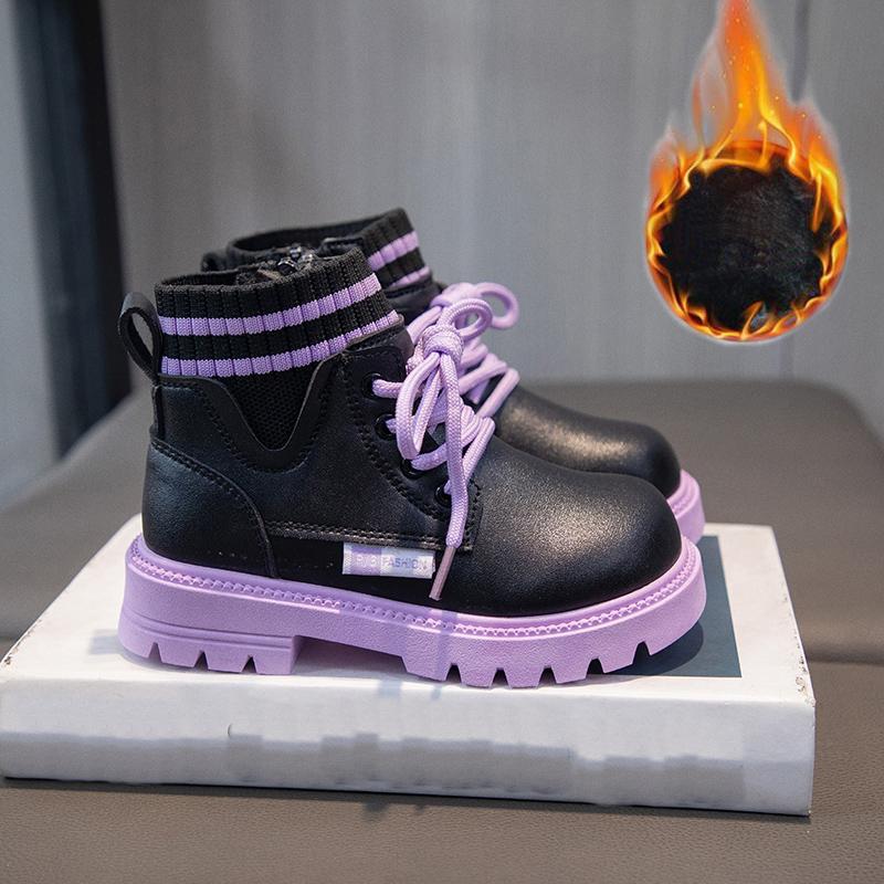 Winter Children's Plus Size Thick and Plush Warm and Fashionable High Top Cotton Shoes with British Style Midsole Boots 26-37