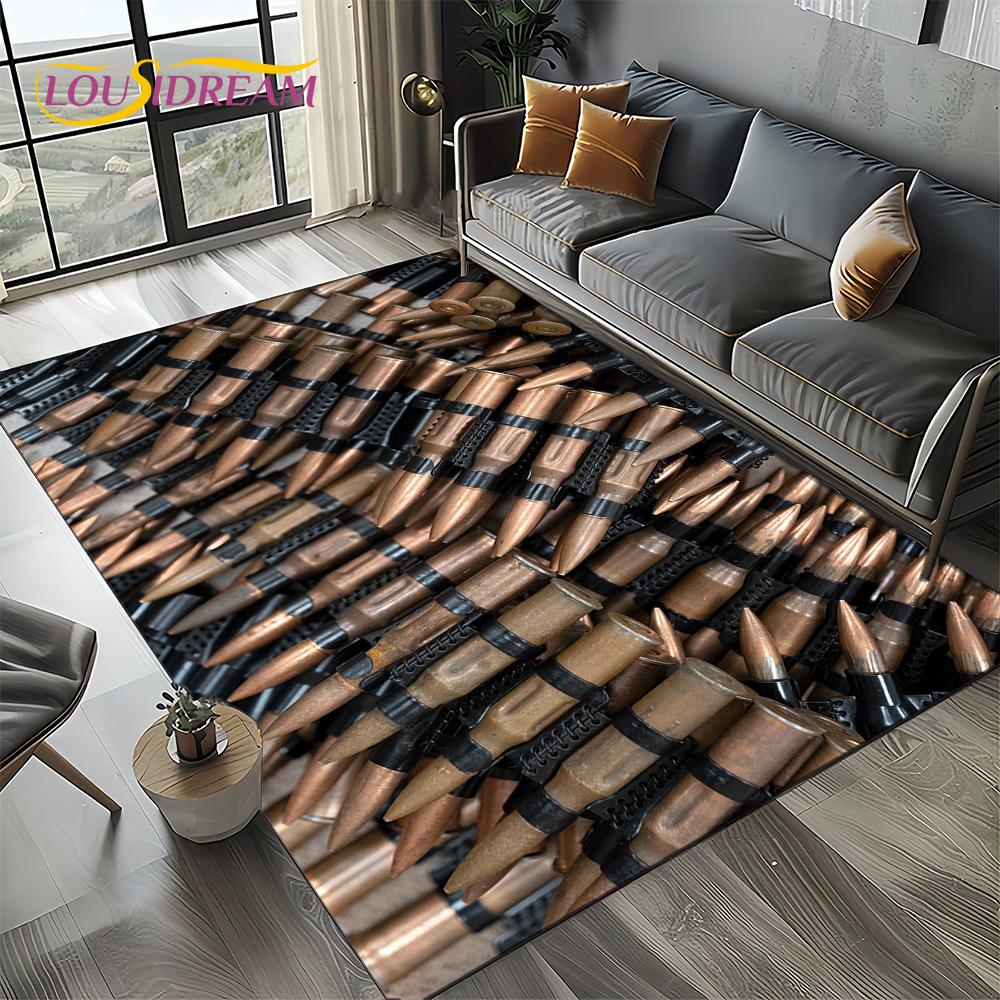 2025 New Cool Guns Pistol Ammunition Bullet Cartridge AK M4 Rug Carpet for Living Room Bedroom Decor,Non-slip for Sofa Doormat