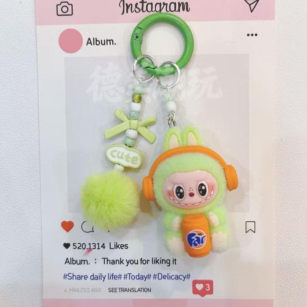 Labu Cute Doll Sitting Posture Plush Bag Couple Car Keychain Hanging Pendant Mobile Phone Chain