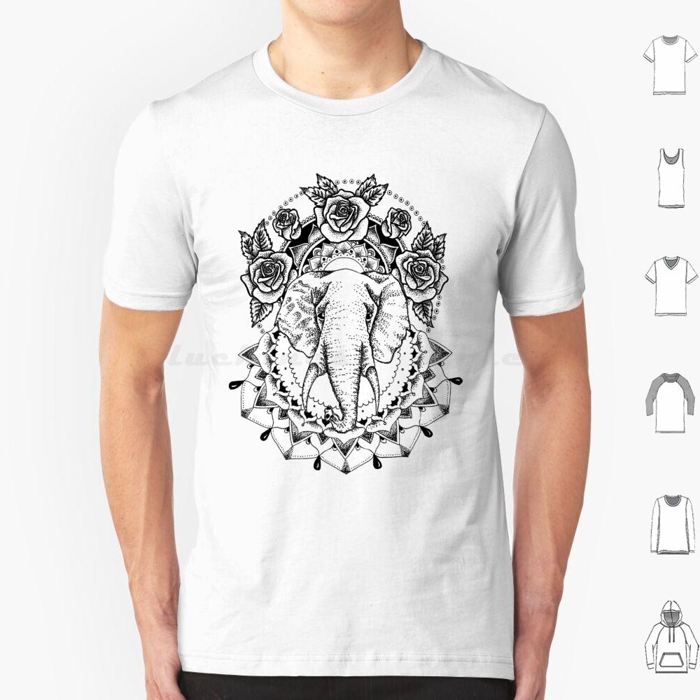 Floral Elephant Mandala T Shirt Men Women Kids Elephant Floral Flowers Roses Mandala Black And White Fine Liner Dot Work