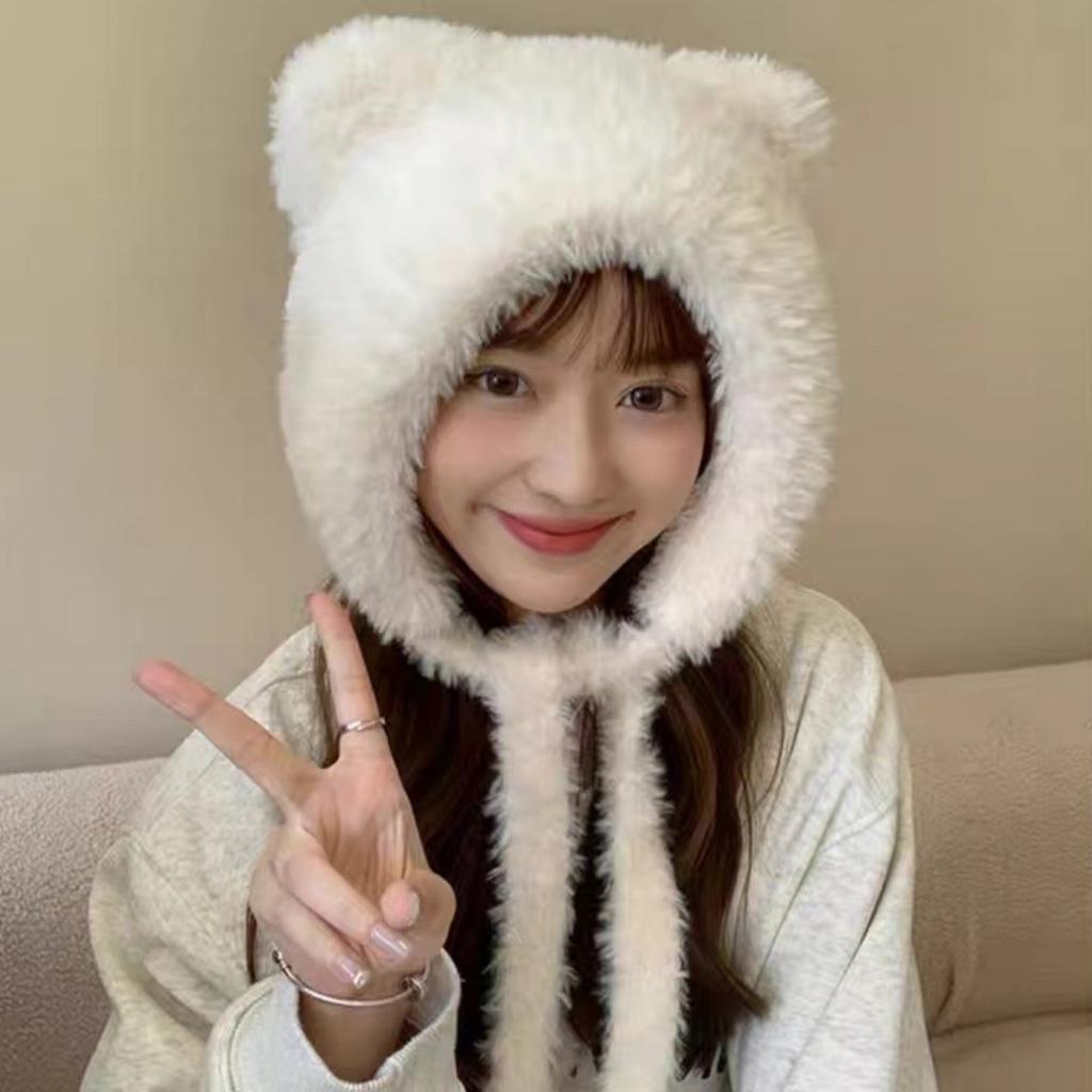 Fluffy Bear Ears Hat Versatile Women Winter Hat Cute Plush Hat Adorable For Winter Outdoor Stroll Costume Party