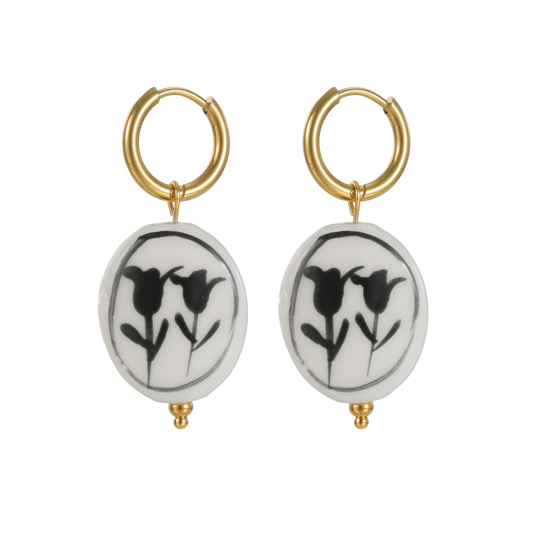 Atoztide New Simple Ceramic Tulip Charm Earrings for Women Girl Stainless Steel Handmade Flower Pendant Earrings Jewelry Gift чёрный