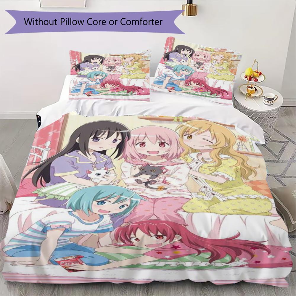 Puella Magi Madoka Magica Pattern Bedding,Quilt Set Quilt Cover Pillowcase Home Birthday Gift(1 * Duvet Cover + 2 * Pillowcase, Without Core)_lx