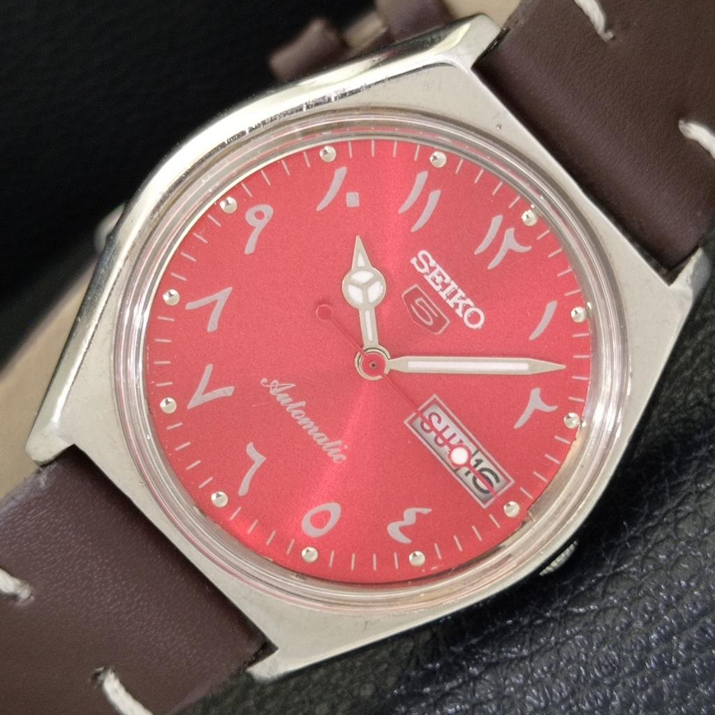 JAPAN 6309A VINTAGE SEIKO 5 AUTOMATIC MENS ARABIC RED COLOR DIAL WATCH A701369-5 R206a-a701369