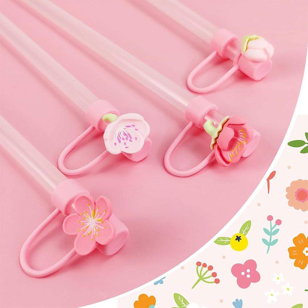 Cherry Flower Silicone Straw Cover For Stanley Cup Cute Silicone Flower Shape Drinking Dust Cap Straw Tips Cover Cup Accessories