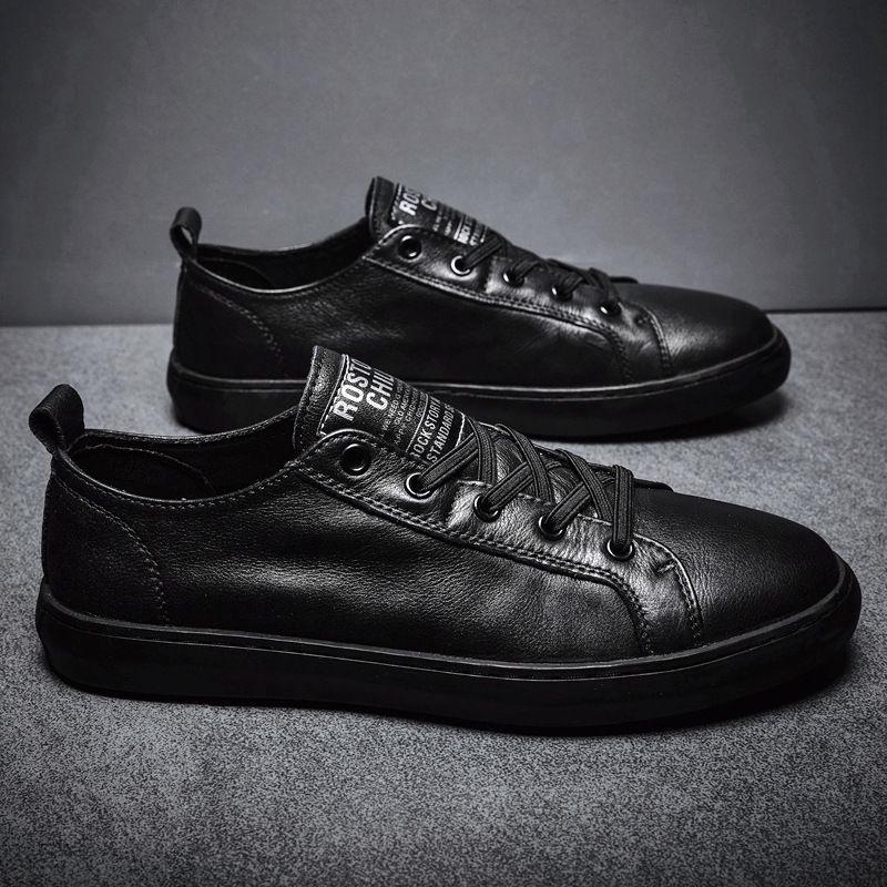 Men's Genuine Leather Sneakers - 2025 Korean Style Casual Versatile White & Black Shoes