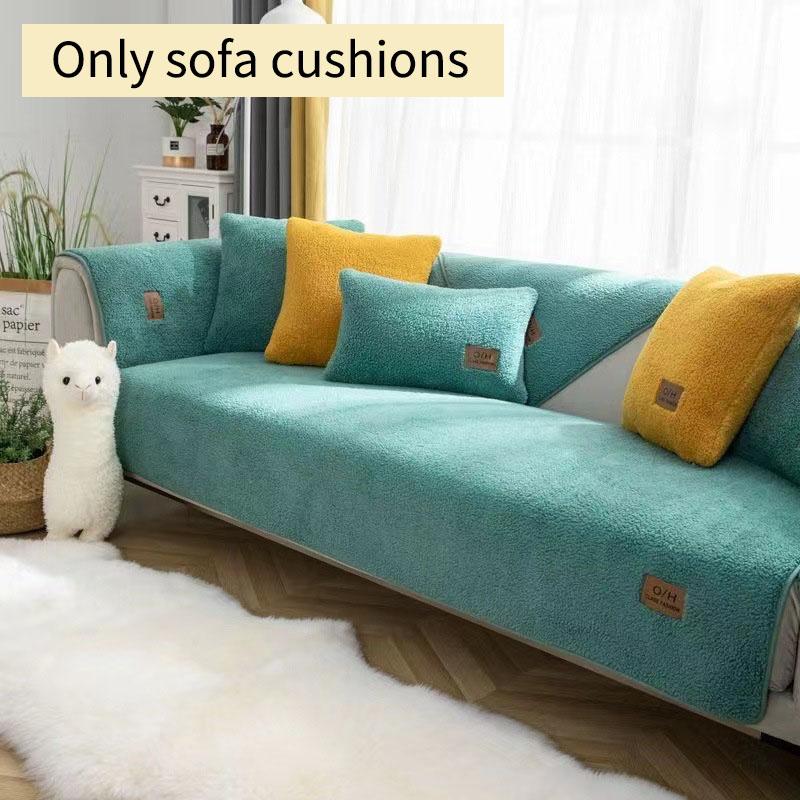 Lamb Wool Sofa Cover Plush Soft Warm Cushion Couch Protector Thicken Non-Slip Solid Color Slipcover for Living Room Decor Modern