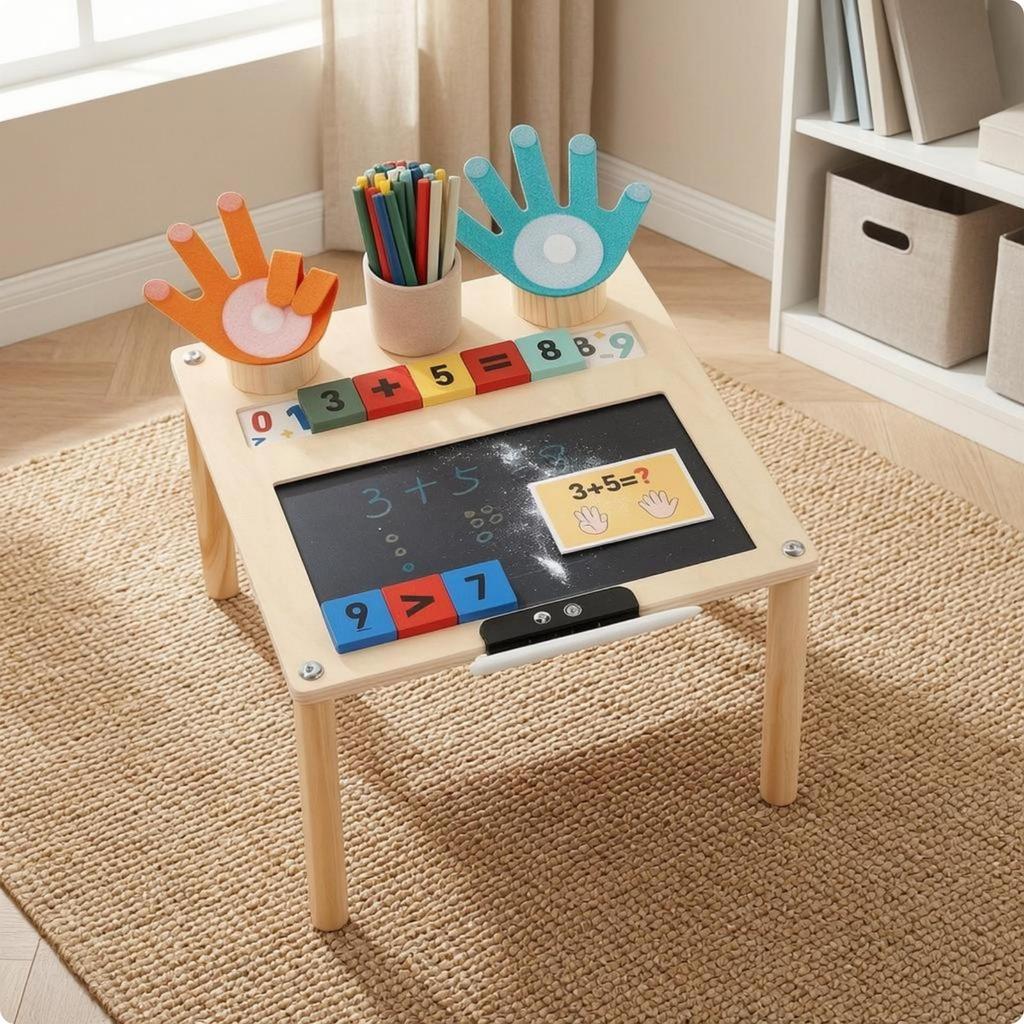 Wooden Children's Activity Table HandShaped Pieces Early Learning Removable Blocks Blackboard