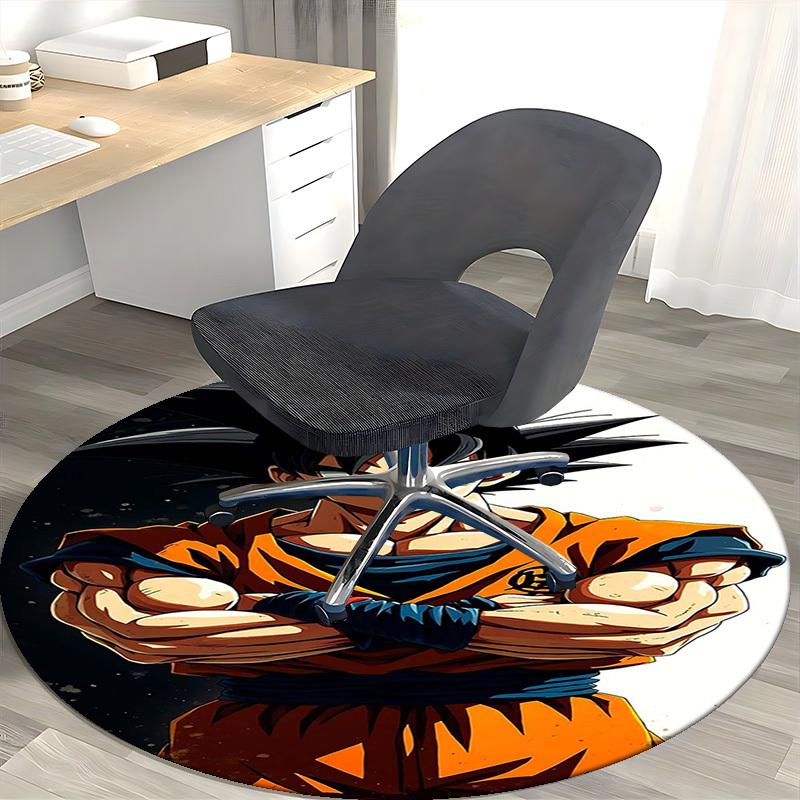 1pc Dragon Ball Z Goku Round Carpet - Anime Cartoon Design Chair Mat, Non-Slip Rug for Office, Home Decor, Living Room
