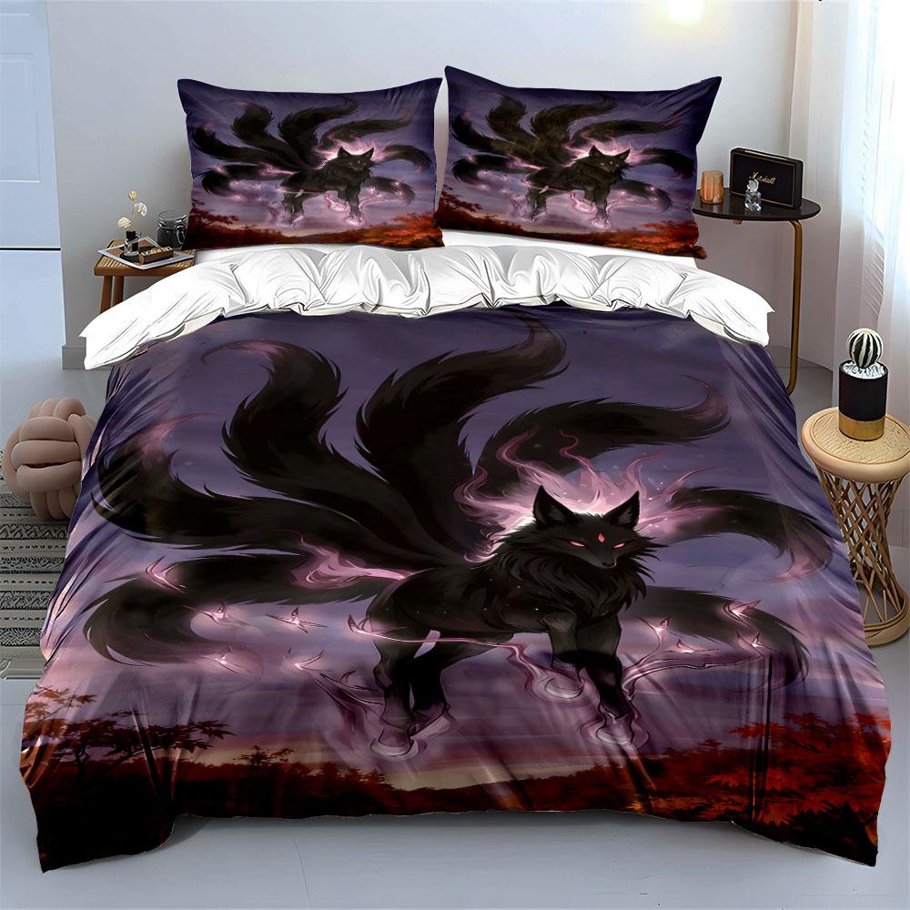 Black nine-tailed fox. Bedding sets Duvet cover sets Duvet covers Pillowcases(1 * Duvet Cover 2 * Pillowcases without duvet insert)