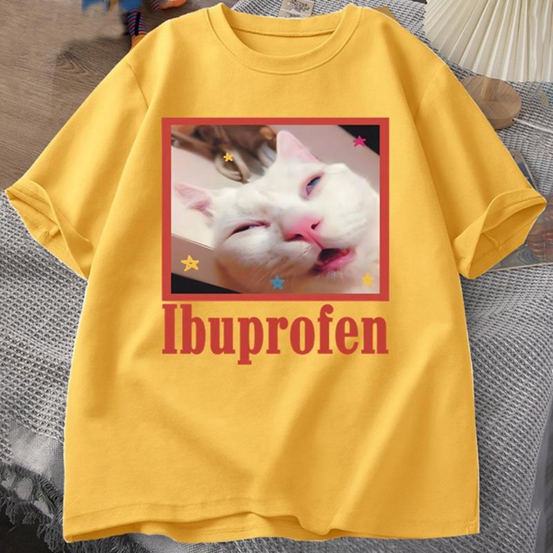 Ibuprofen Cat Meme Tshirt Funny Cat Graphic Tee Cute Cat Lover Cotton T-Shirt Casual Funny T Shirts Unisex Oversized Tshirt Tee