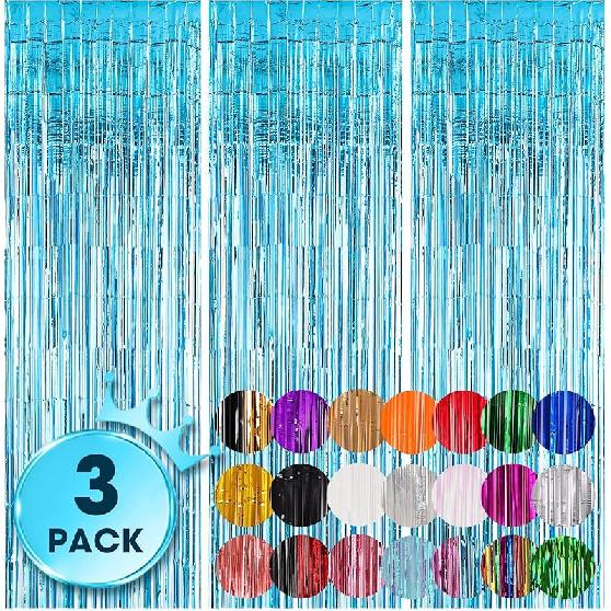 3 Pack 3.3x8.2 Feet Gold Foil Fringe Backdrop Curtains, Tinsel Streamers, Fringe Backdrop for 2025 New Years Eve, Graduation, Birthday, Baby Shower,