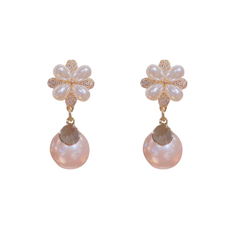 2023 New Korean Style S925 Silver Pearl Flower Stud Earrings - Cute Sweet Autumn/Winter Edition