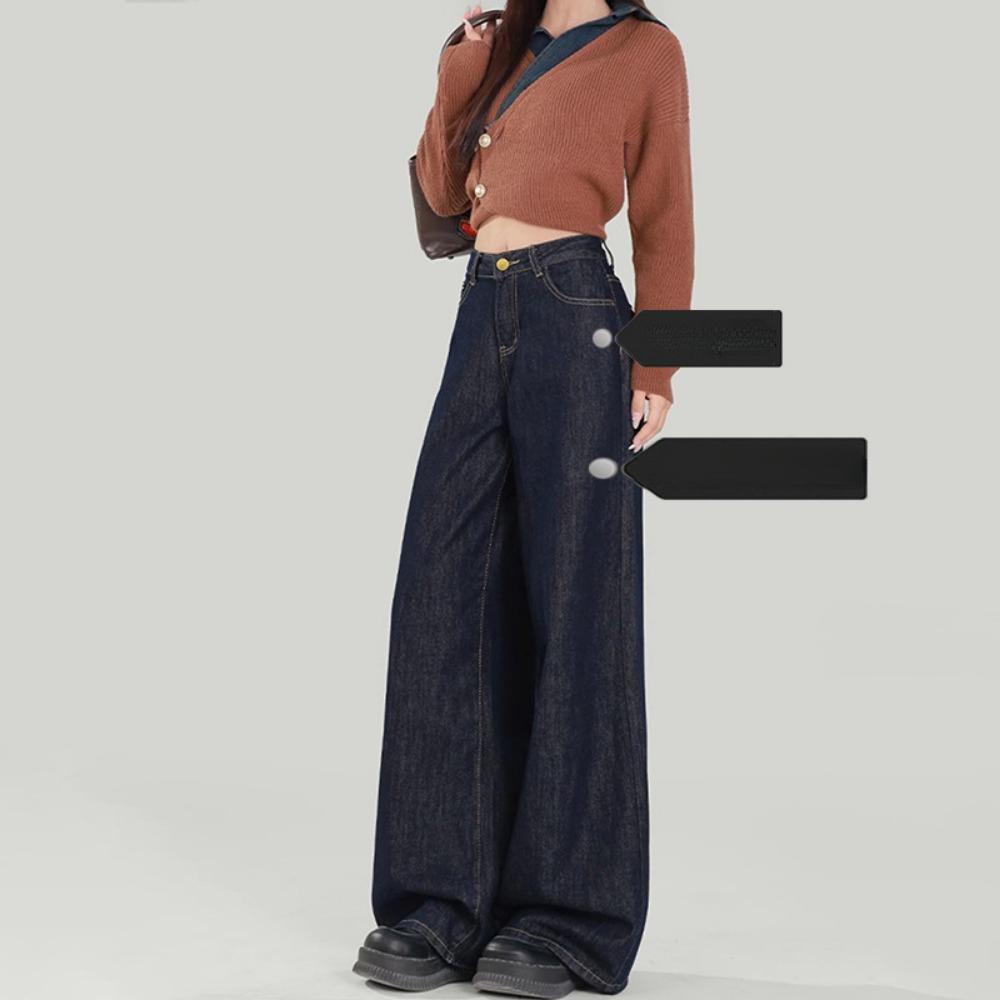 F002 Design Sense Personality Trend High Waist Wide Leg Jeans Women's Spring and Autumn New Lazy Wide Leg Jeans